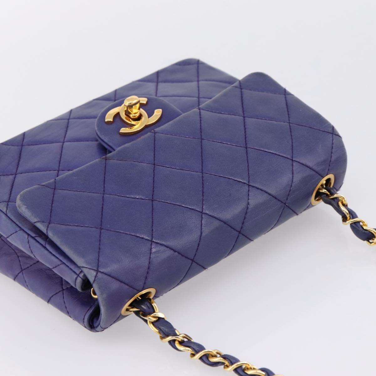 CHANEL Mini Matelasse 18 Chain Bag Lamb Skin Purple Gold CC Auth 207088SAV