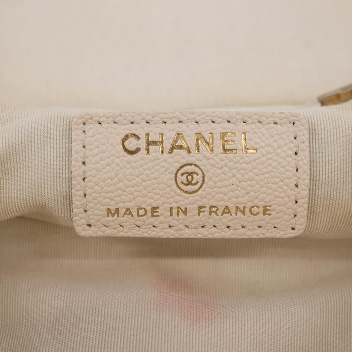 CHANEL Matelasse Vanity Chain Shoulder Pouch Caviar Skin White CC Auth 207090V