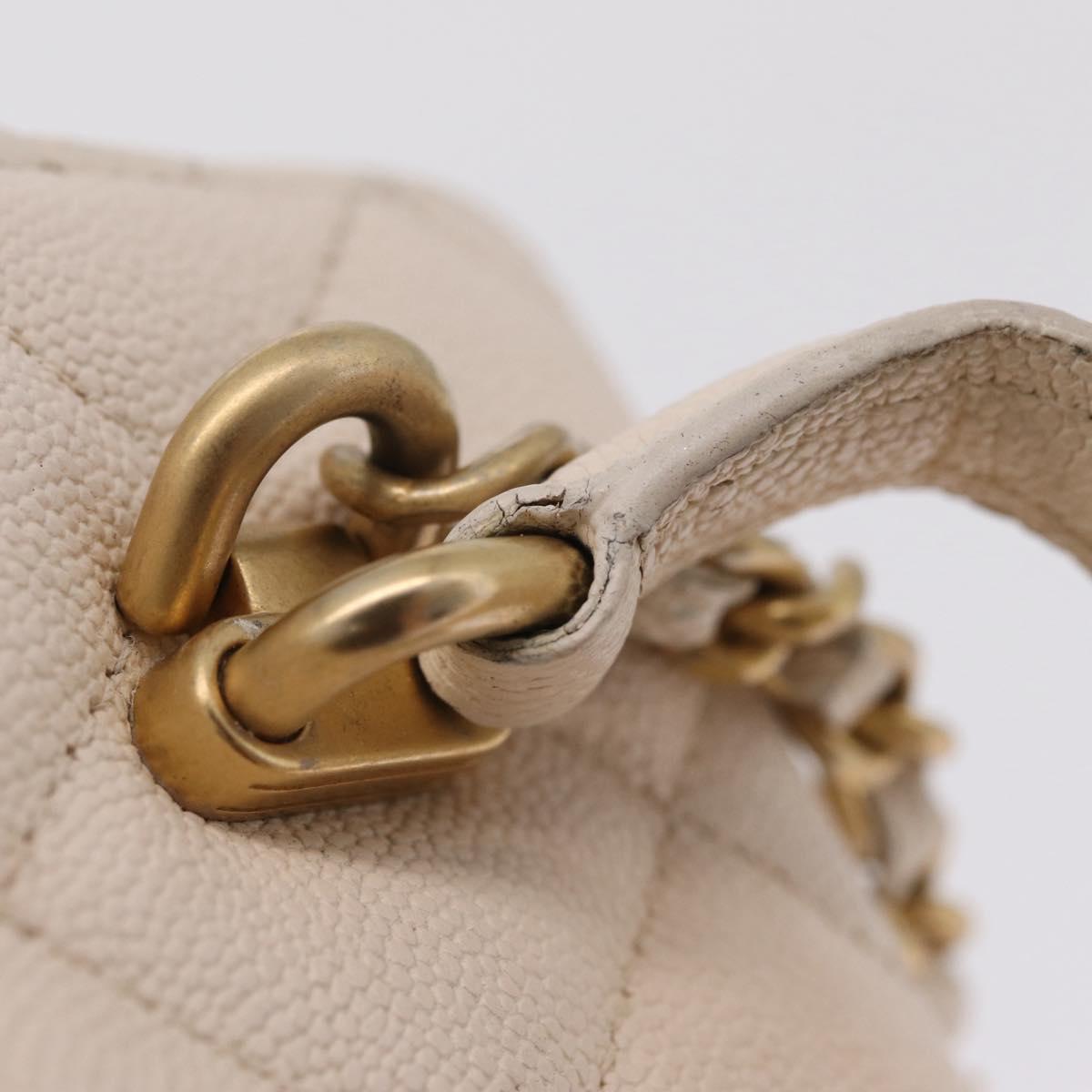 CHANEL Matelasse Vanity Chain Shoulder Pouch Caviar Skin White CC Auth 207090V