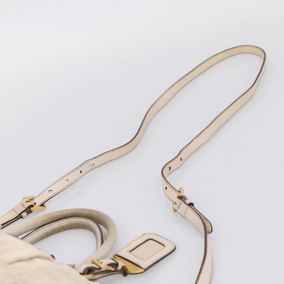 PRADA Gathered Hand Bag Leather 2way Beige Gold Auth 207092A