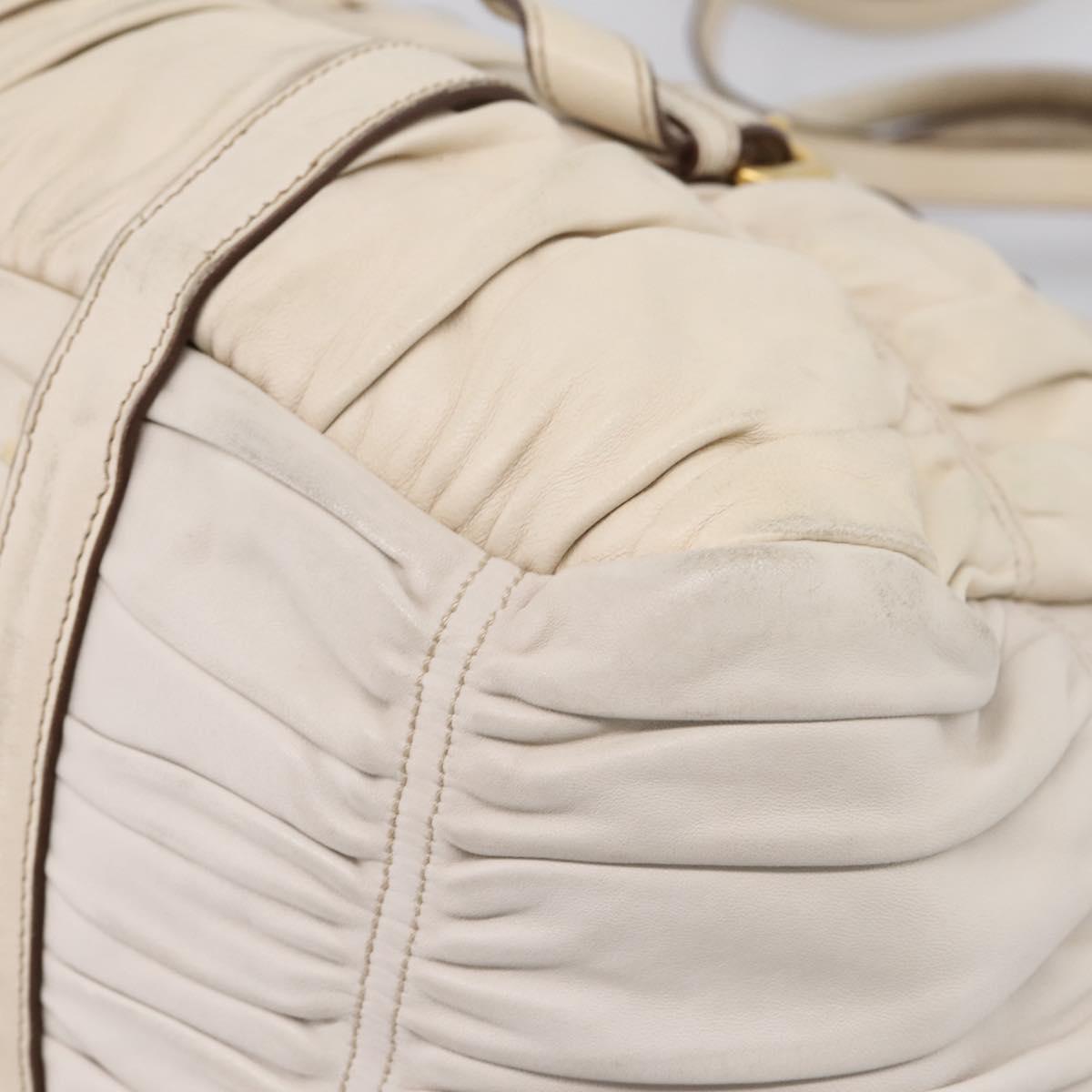 PRADA Gathered Hand Bag Leather 2way Beige Gold Auth 207092A