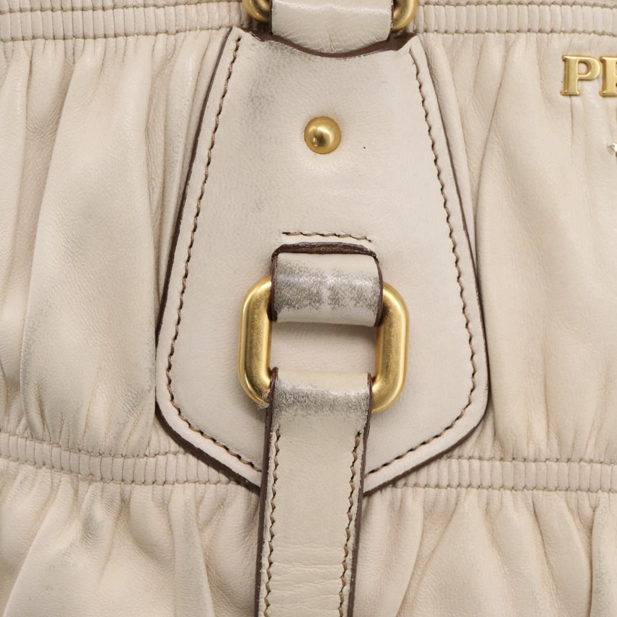 PRADA Gathered Hand Bag Leather 2way Beige Gold Auth 207092A