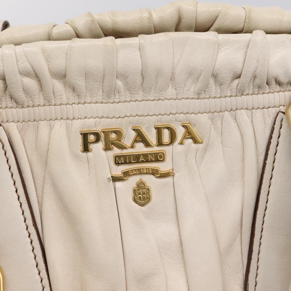 PRADA Gathered Hand Bag Leather 2way Beige Gold Auth 207092A