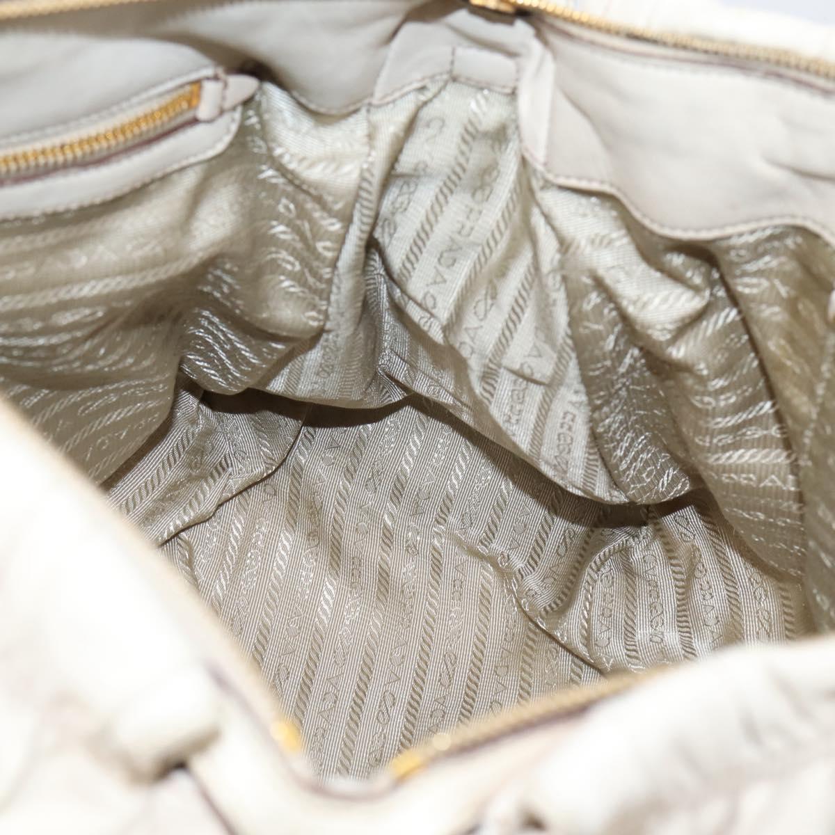 PRADA Gathered Hand Bag Leather 2way Beige Gold Auth 207092A