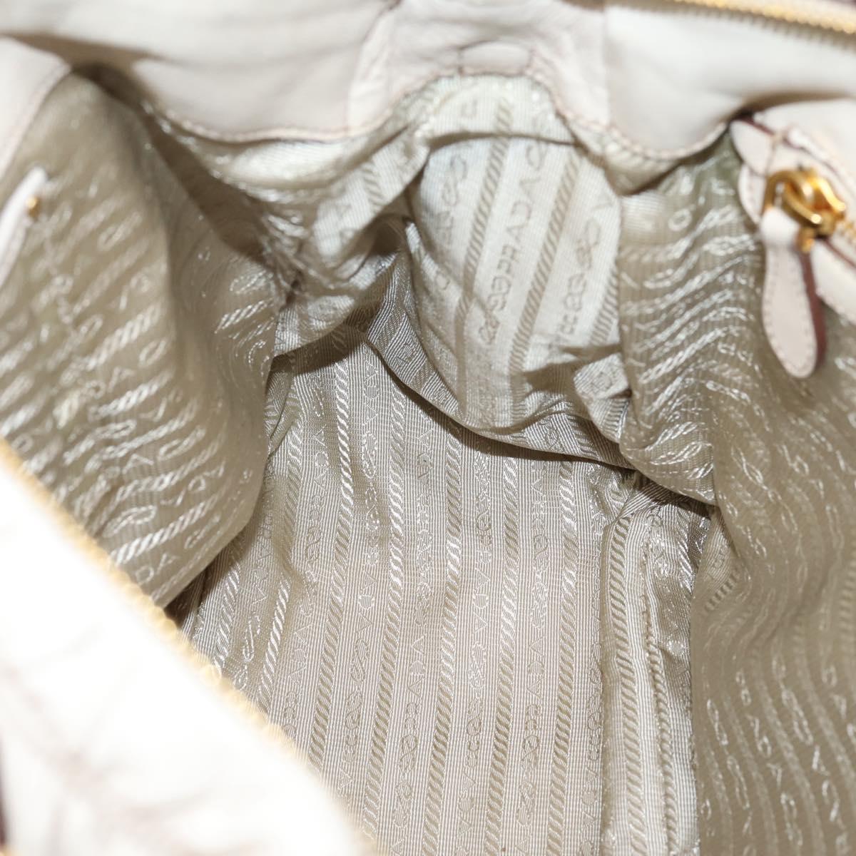 PRADA Gathered Hand Bag Leather 2way Beige Gold Auth 207092A