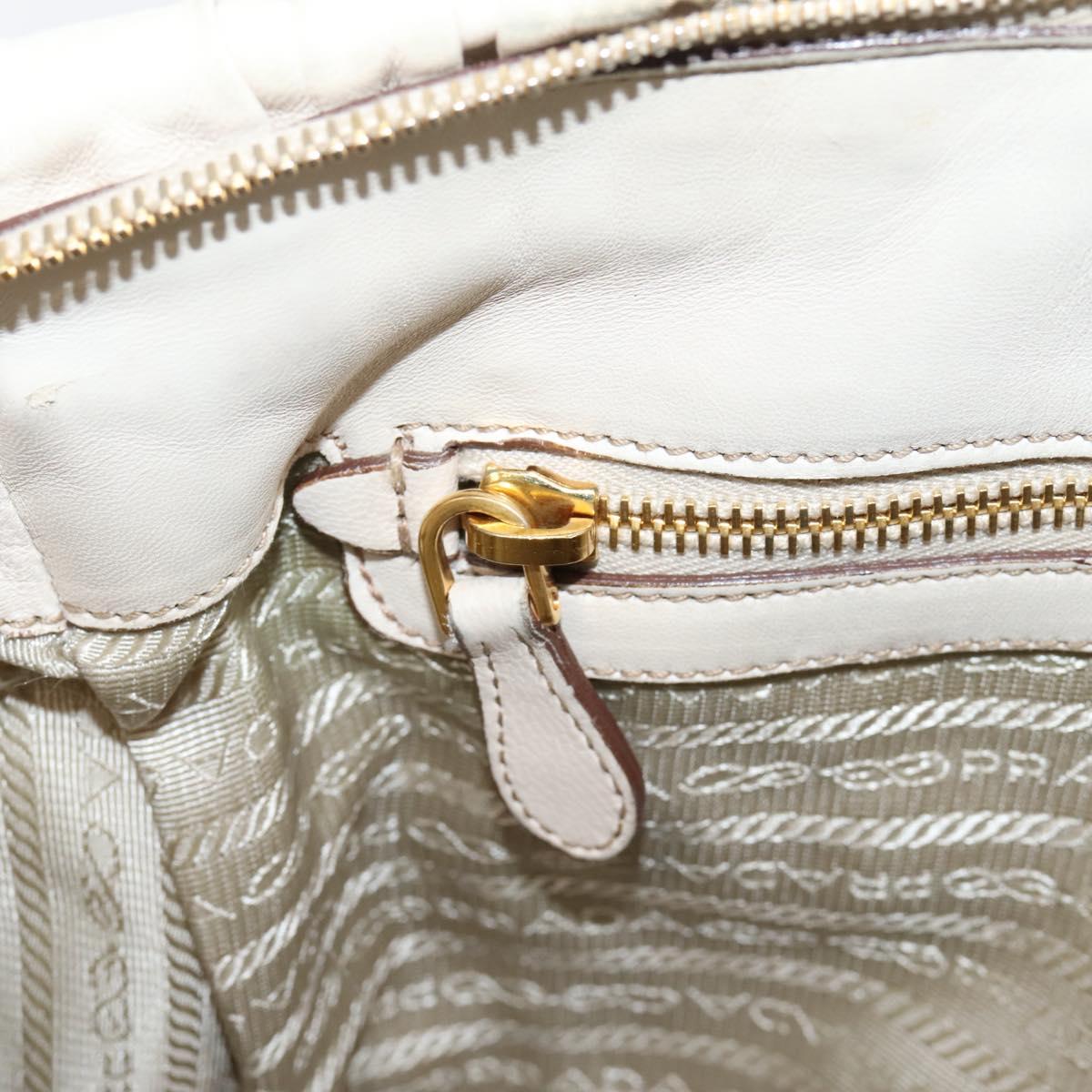 PRADA Gathered Hand Bag Leather 2way Beige Gold Auth 207092A