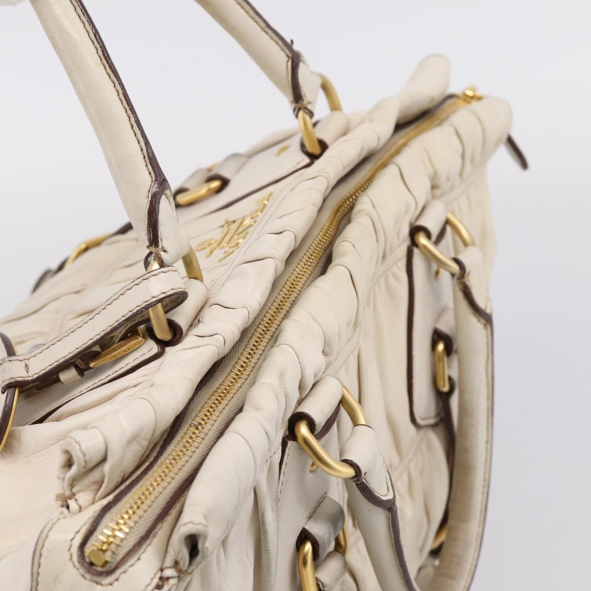 PRADA Gathered Hand Bag Leather 2way Beige Gold Auth 207092A