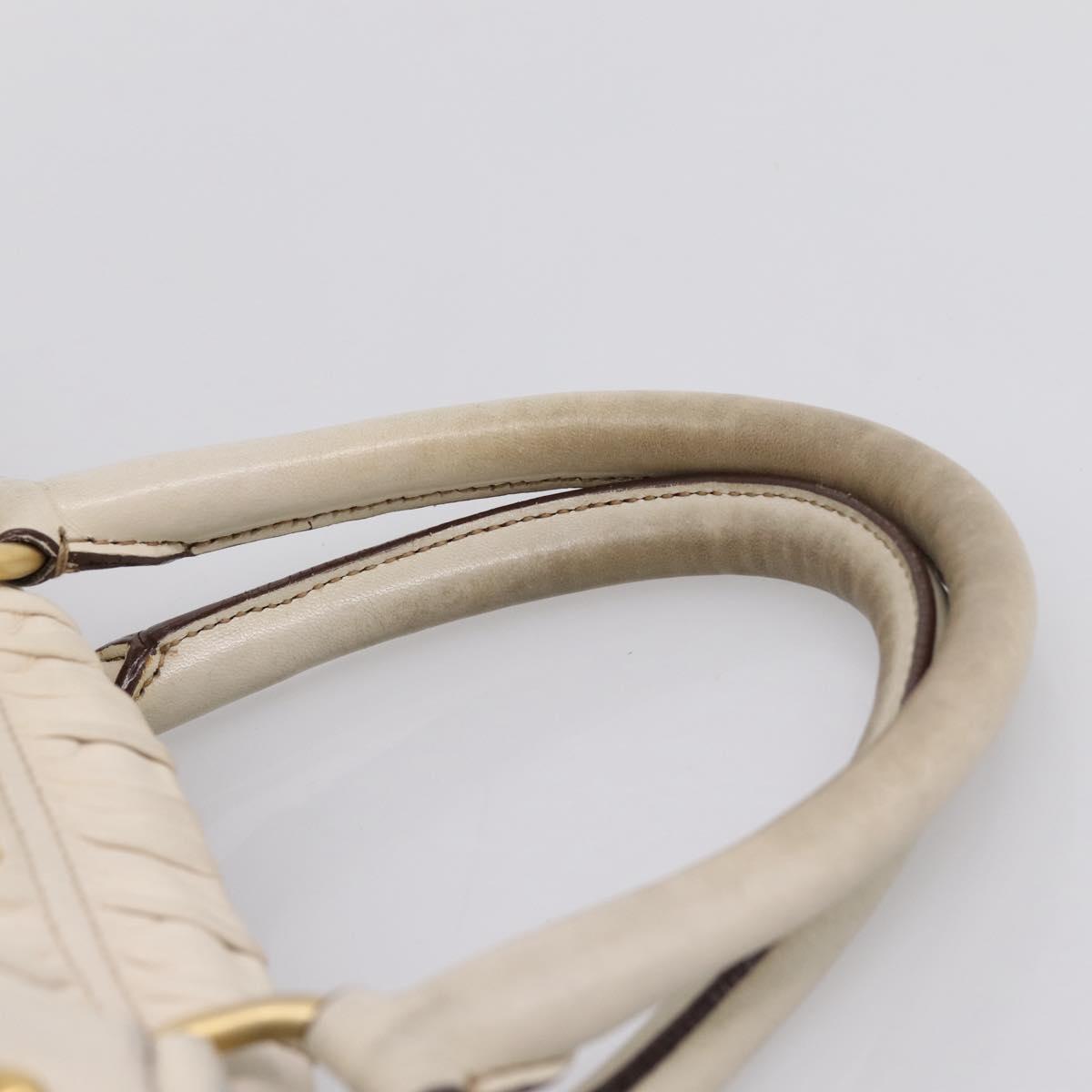 PRADA Gathered Hand Bag Leather 2way Beige Gold Auth 207092A
