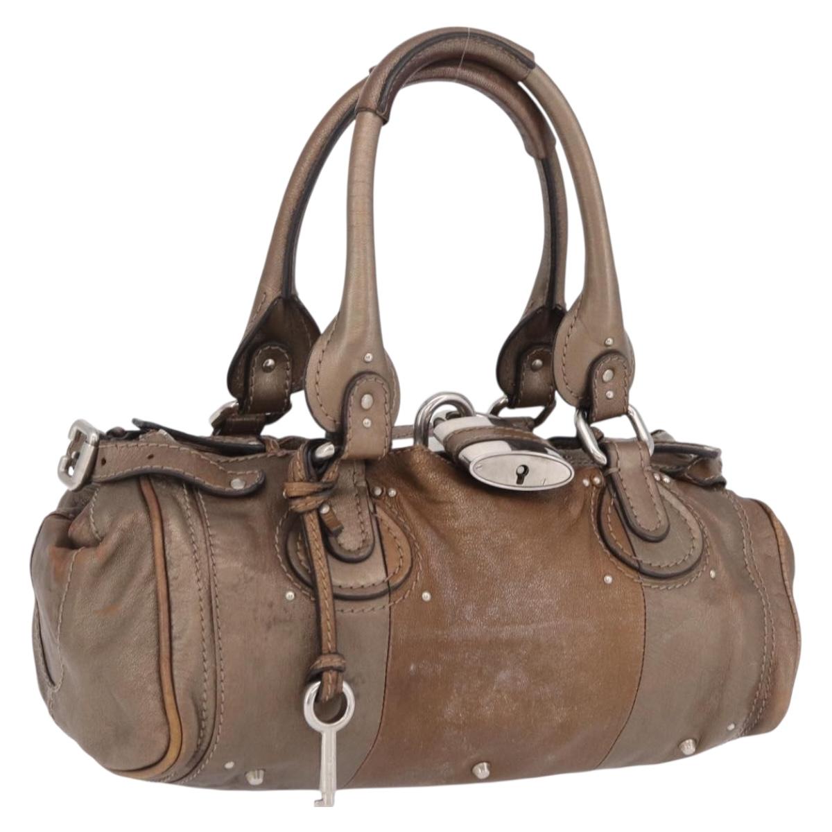 Chloe Paddington Hand Bag Leather Brown Silver Auth 207093V