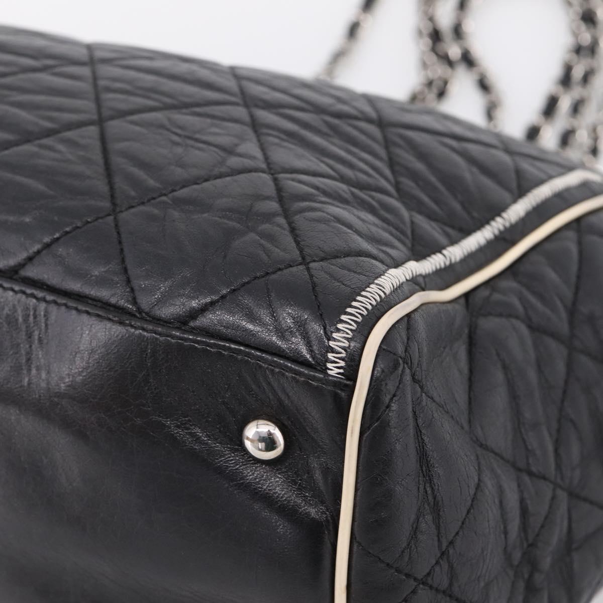 CHANEL Matelasse Chain Tote Bag Calf Skin Black Silver CC Auth 207094A