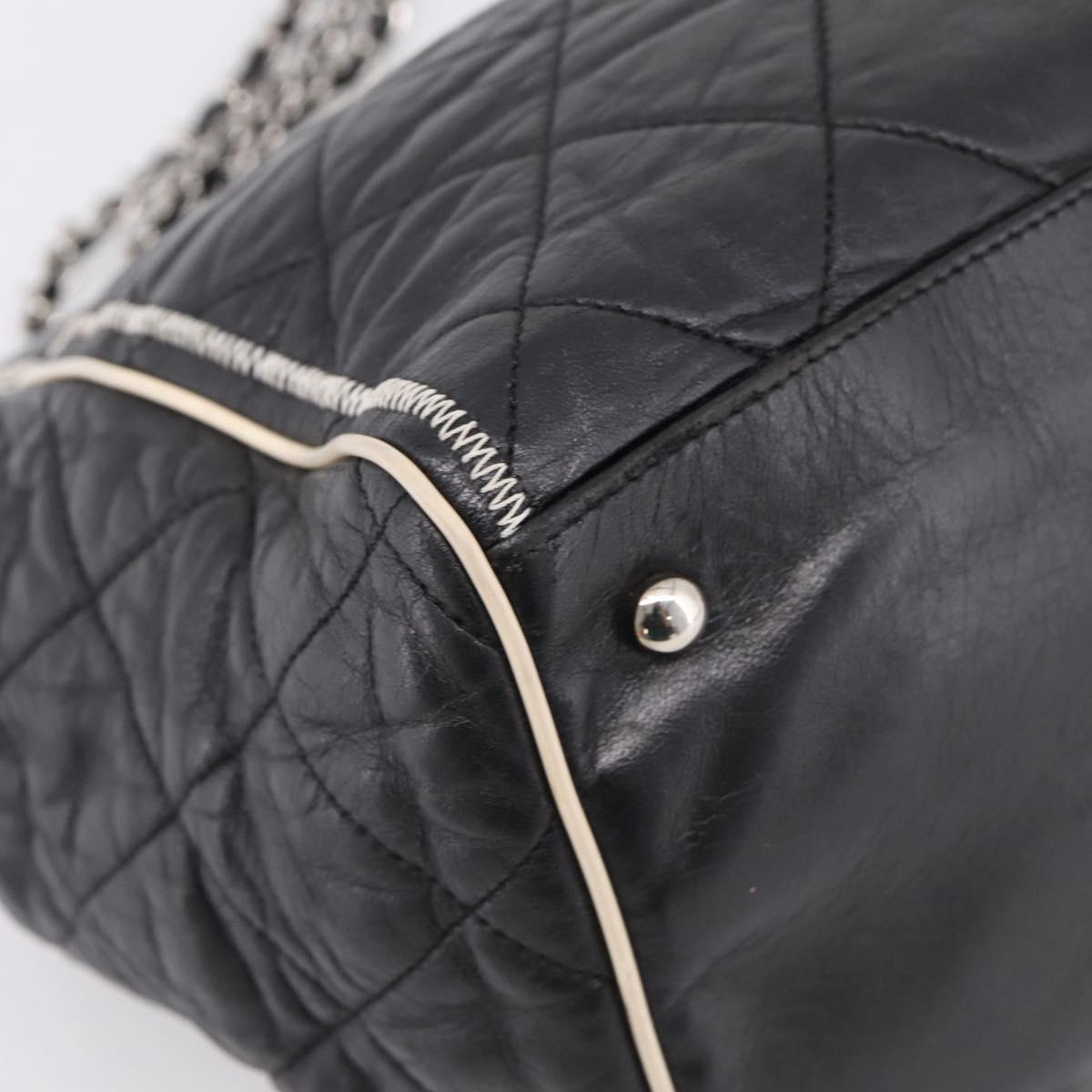 CHANEL Matelasse Chain Tote Bag Calf Skin Black Silver CC Auth 207094A