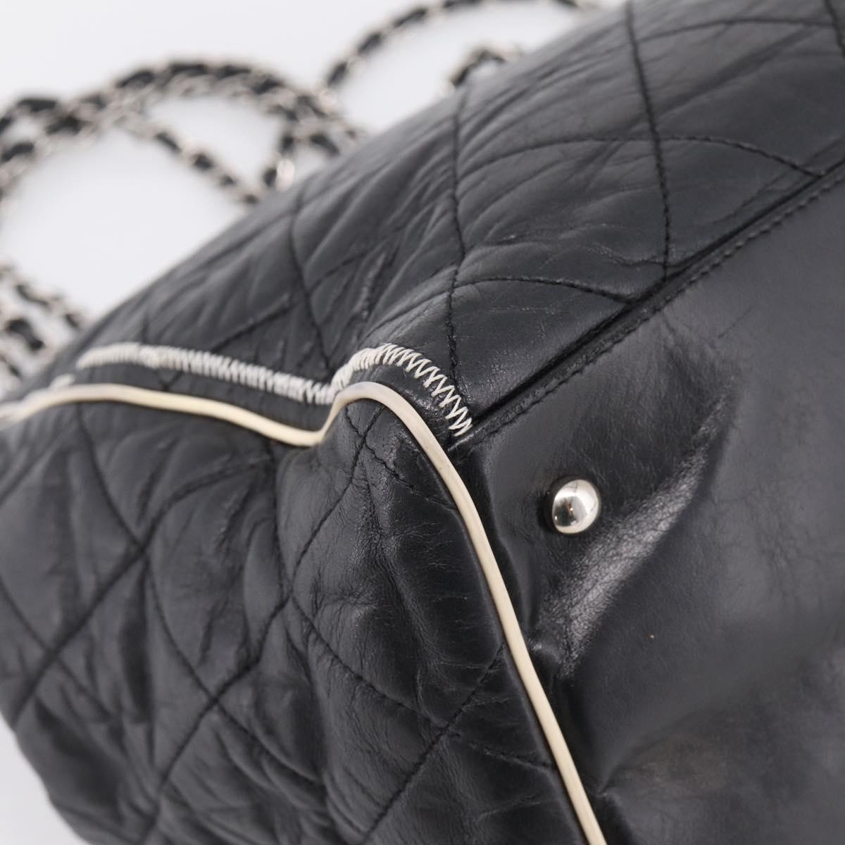 CHANEL Matelasse Chain Tote Bag Calf Skin Black Silver CC Auth 207094A