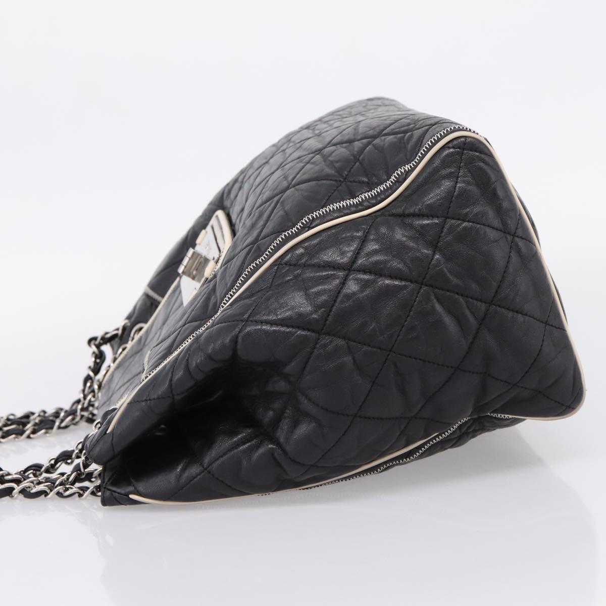 CHANEL Matelasse Chain Tote Bag Calf Skin Black Silver CC Auth 207094A