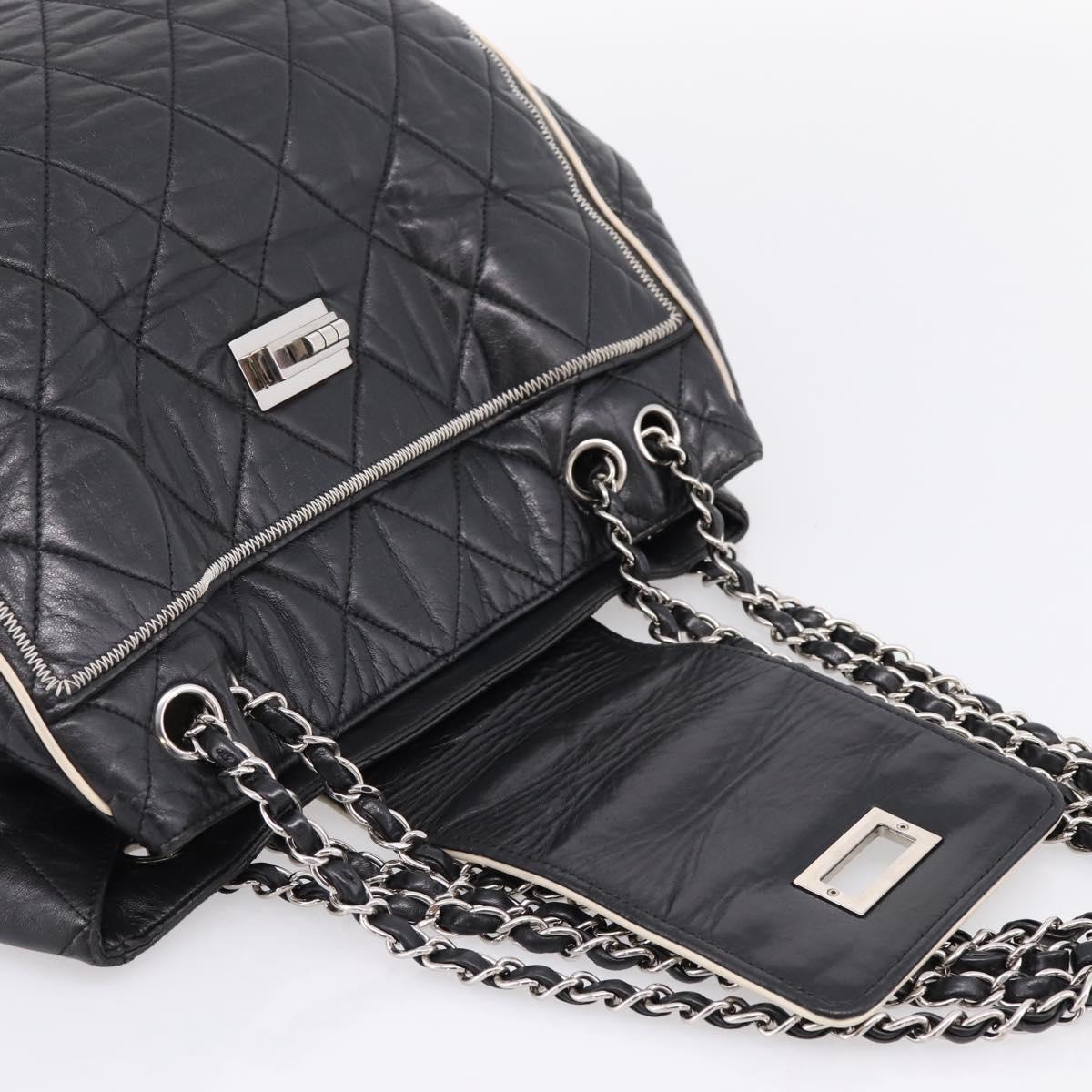 CHANEL Matelasse Chain Tote Bag Calf Skin Black Silver CC Auth 207094A