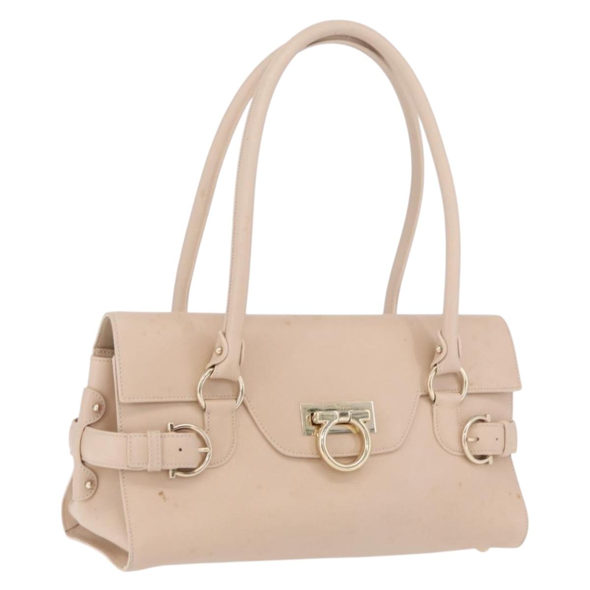 Salvatore Ferragamo Gancini Tote Bag Leather Pink Gold Auth 207096