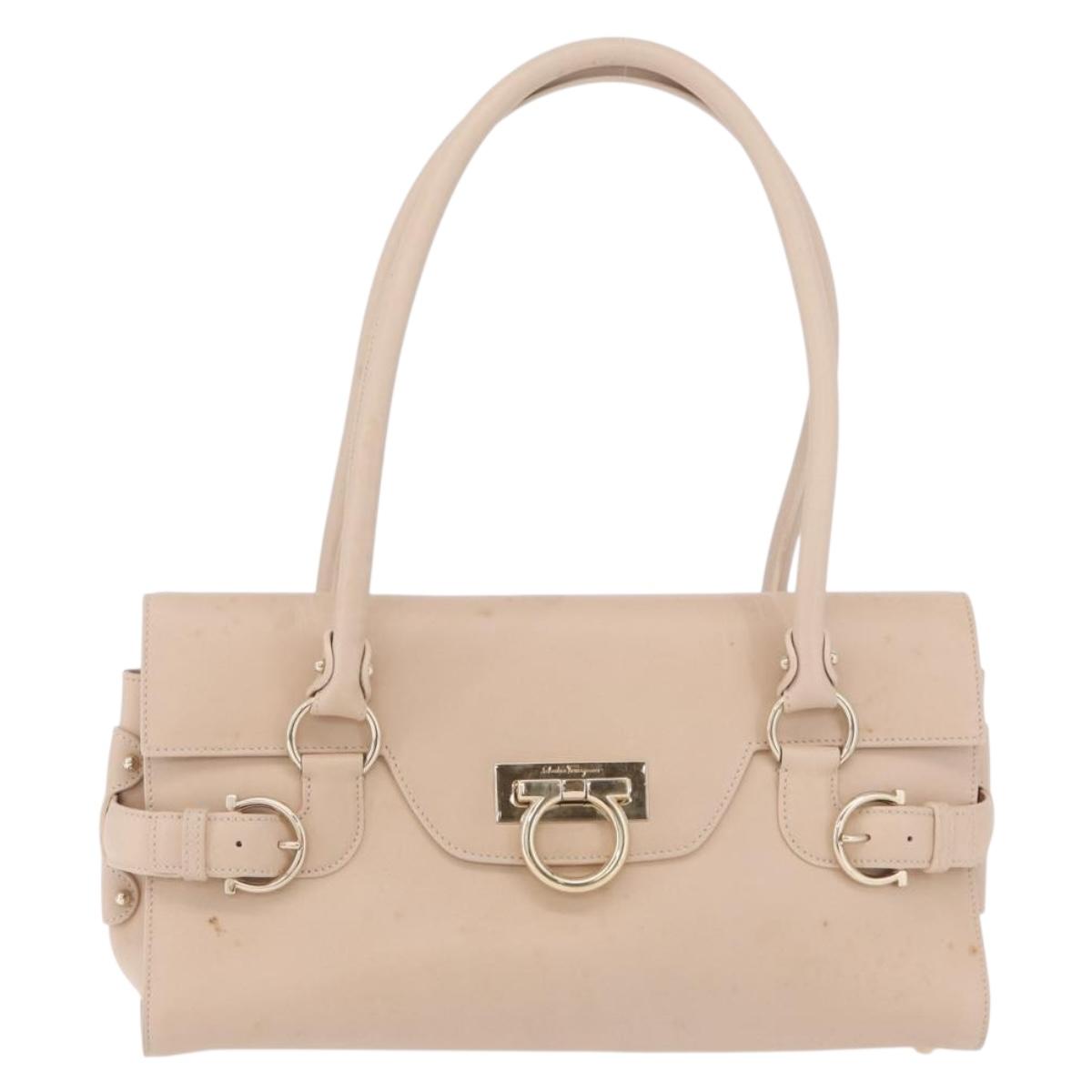 Salvatore Ferragamo Gancini Tote Bag Leather Pink Gold Auth 207096