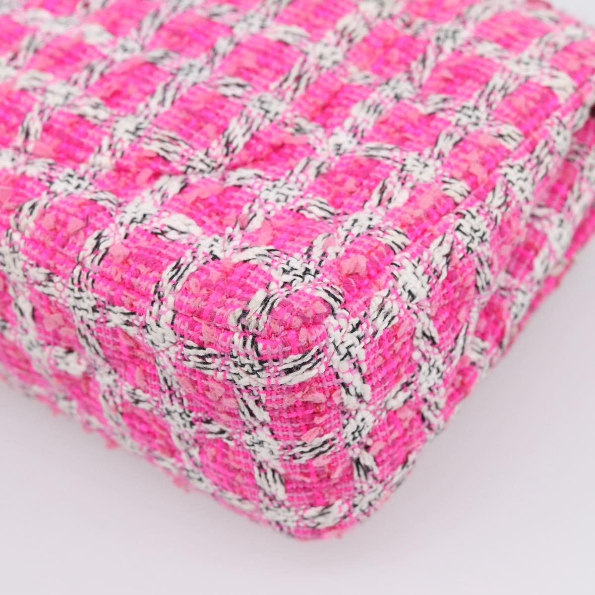 CHANEL Chain Matelasse 25 Shoulder Bag tweed Pink Silver CC Auth 207101SM