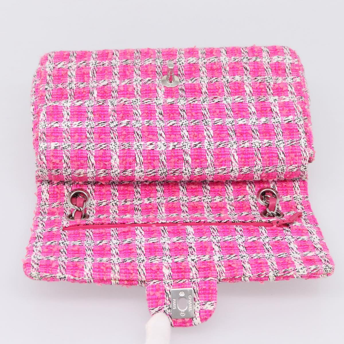 CHANEL Chain Matelasse 25 Shoulder Bag tweed Pink Silver CC Auth 207101SM