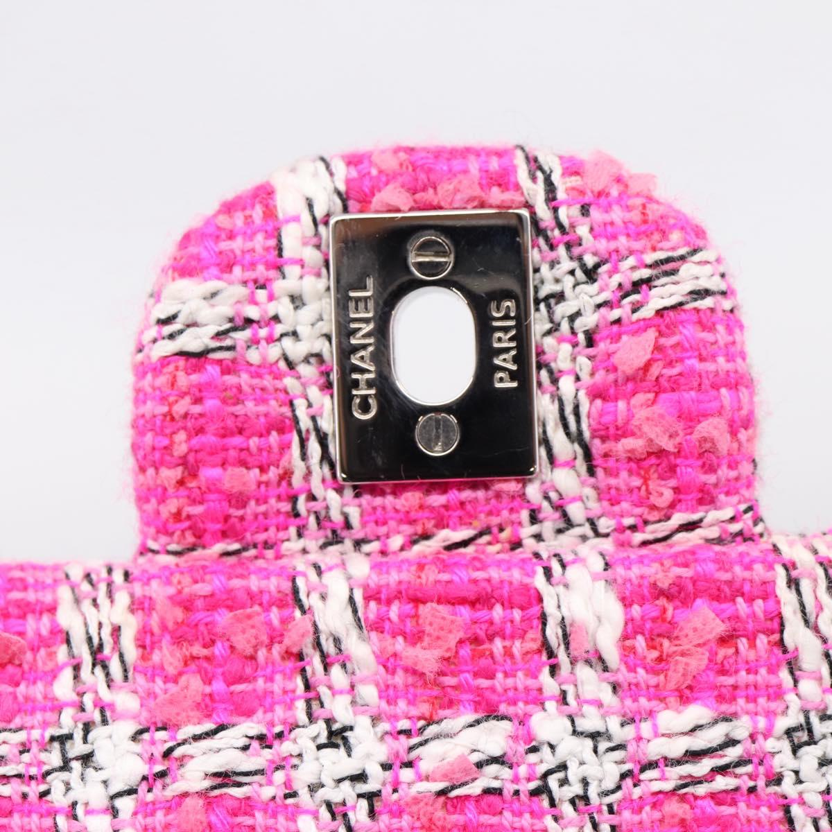 CHANEL Chain Matelasse 25 Shoulder Bag tweed Pink Silver CC Auth 207101SM