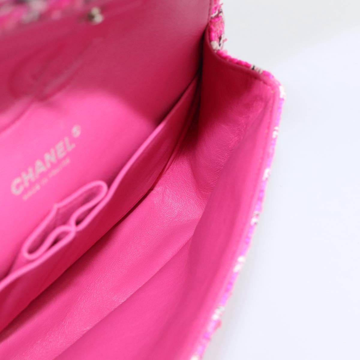 CHANEL Chain Matelasse 25 Shoulder Bag tweed Pink Silver CC Auth 207101SM