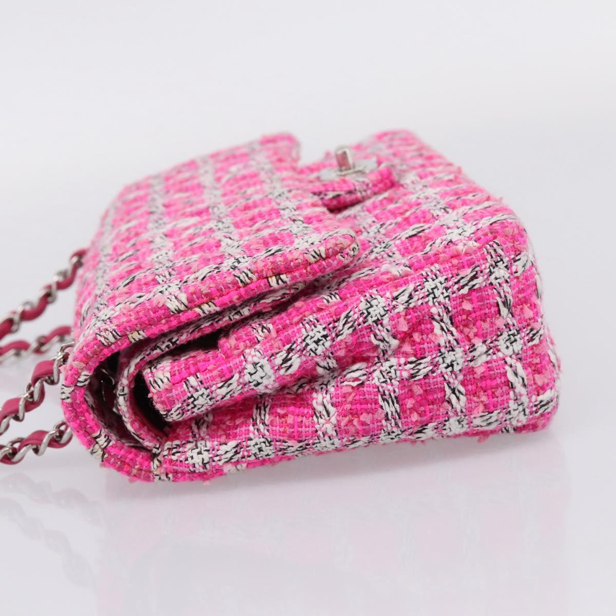 CHANEL Chain Matelasse 25 Shoulder Bag tweed Pink Silver CC Auth 207101SM