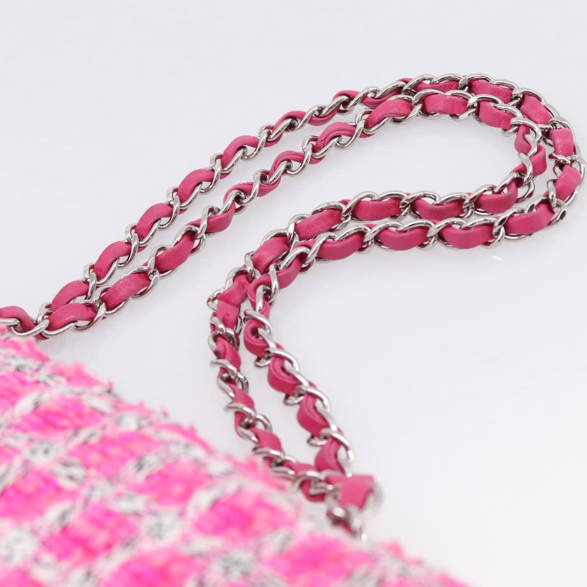 CHANEL Chain Matelasse 25 Shoulder Bag tweed Pink Silver CC Auth 207101SM