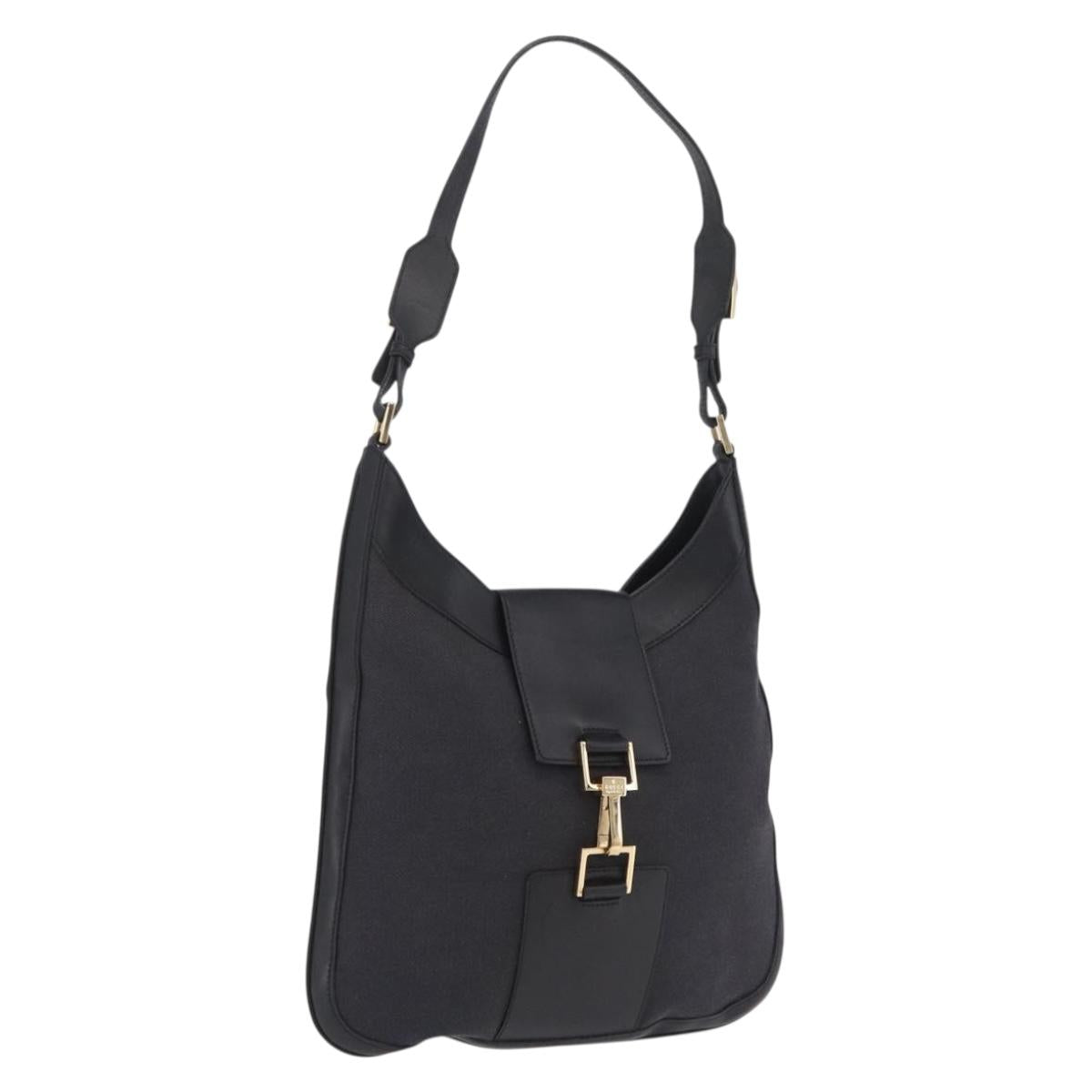 GUCCI Jackie Shoulder Bag Canvas Black Gold 001 4129 Auth 207102A
