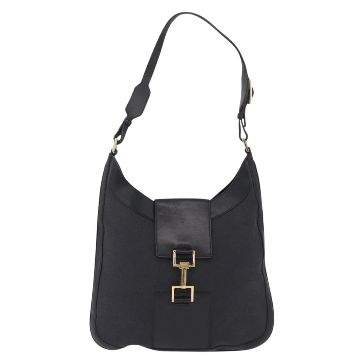 GUCCI Jackie Shoulder Bag Canvas Black Gold 001 4129 Auth 207102A
