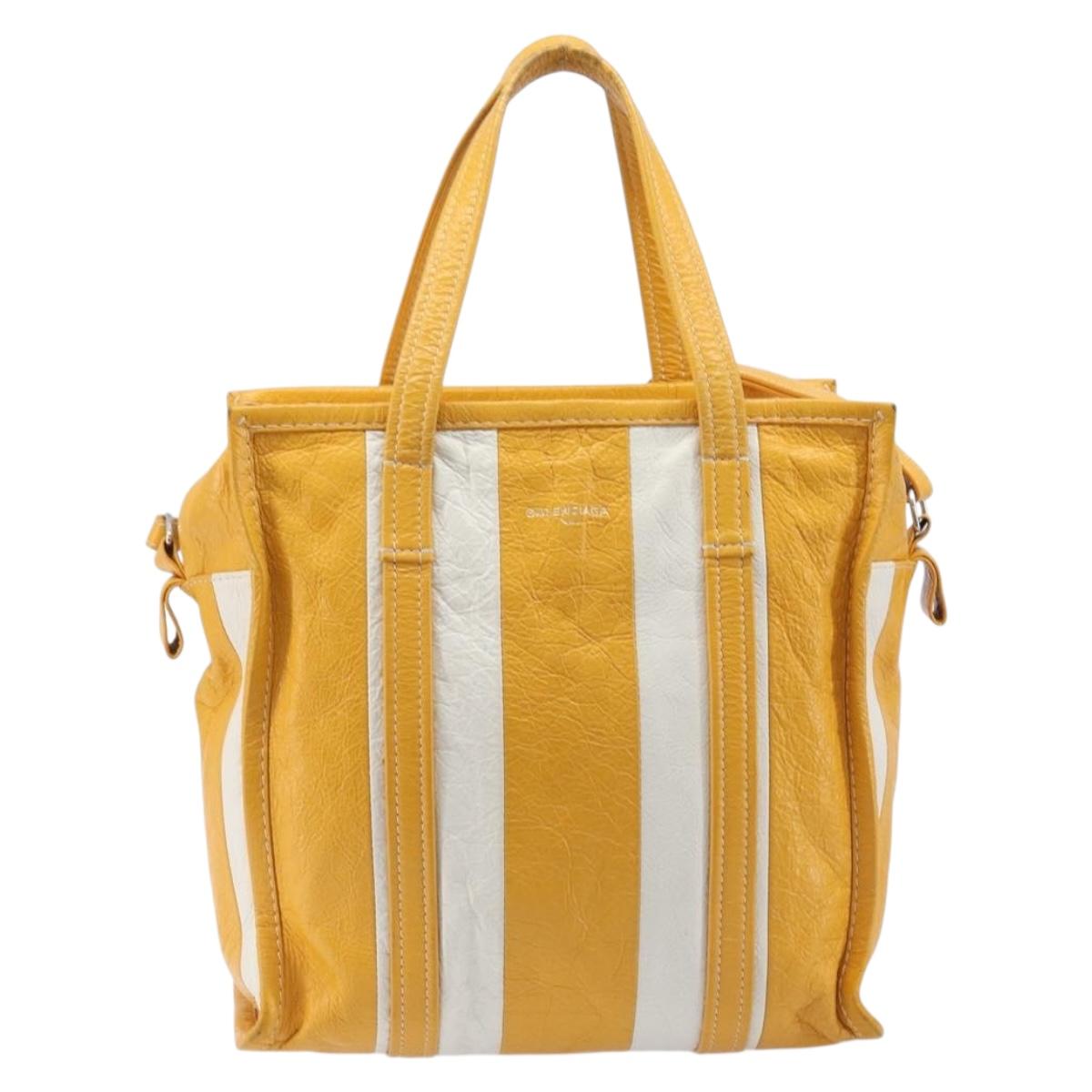 Balenciaga Bazaar Shopper Bag Leather 2way Yellow Silver 443096 Auth 207110A