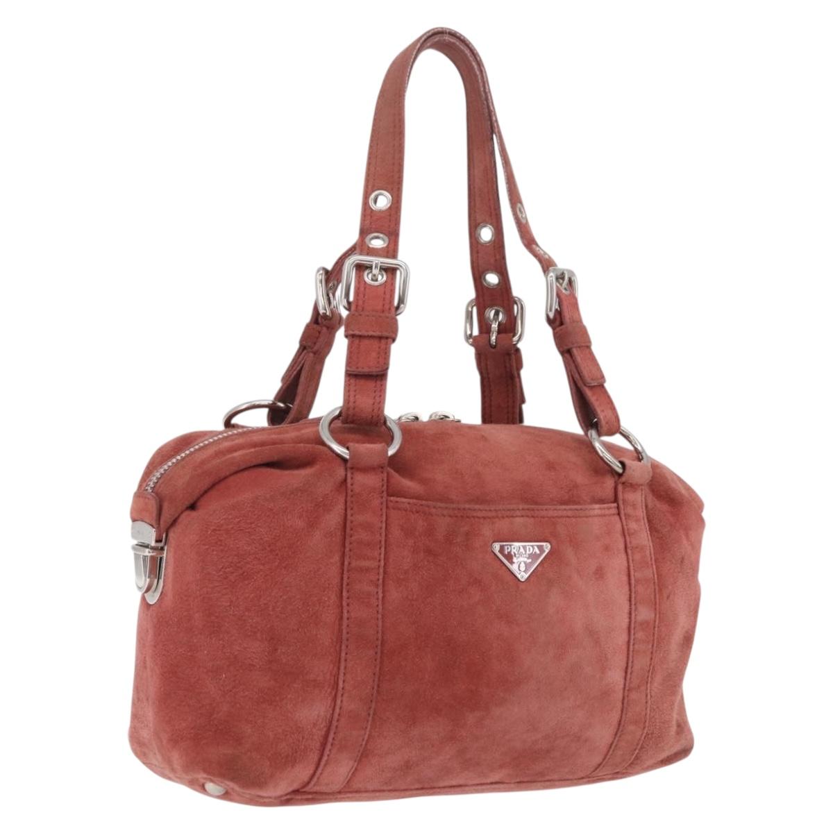 PRADA Tote Bag Suede Silver Pink Auth 207111A