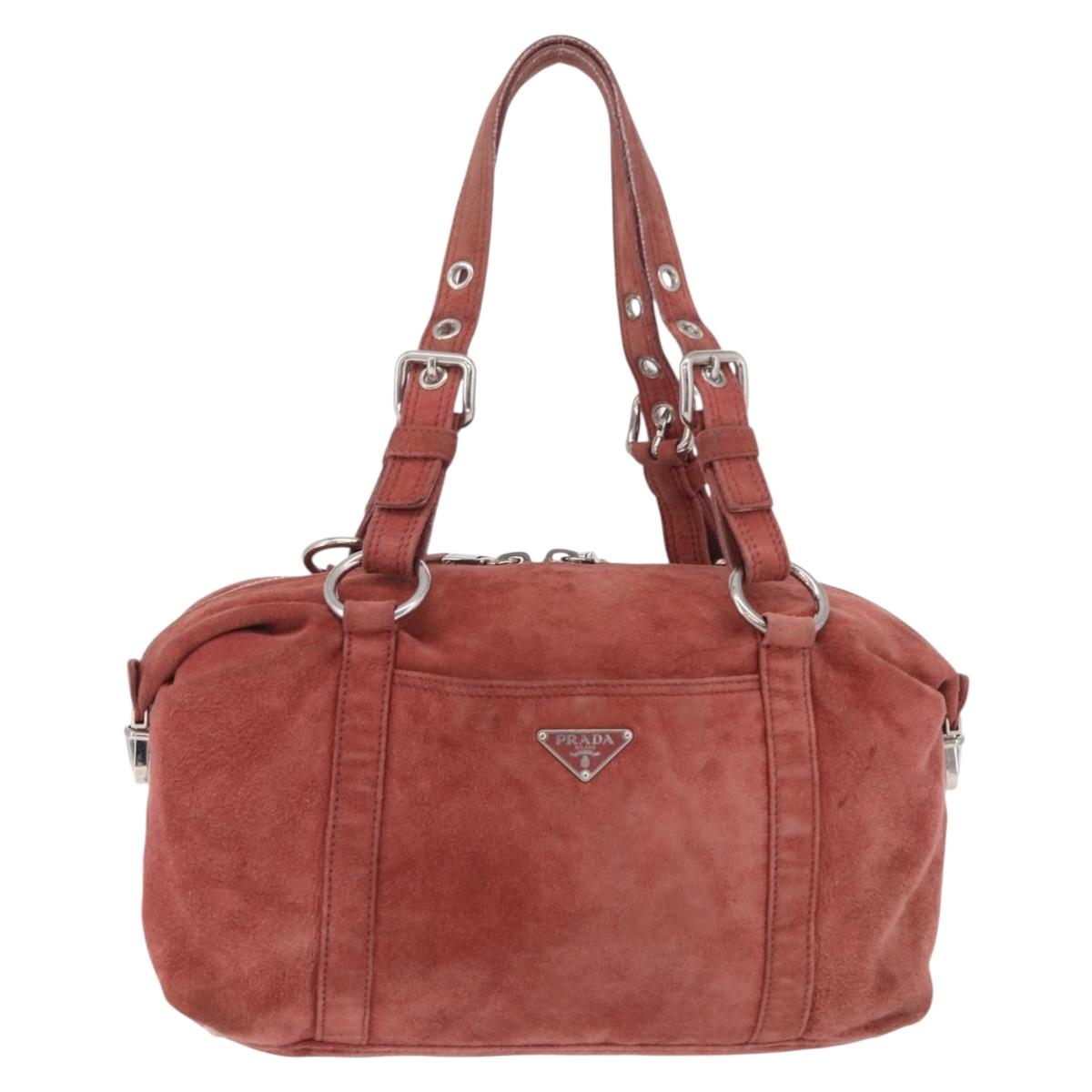 PRADA Tote Bag Suede Silver Pink Auth 207111A