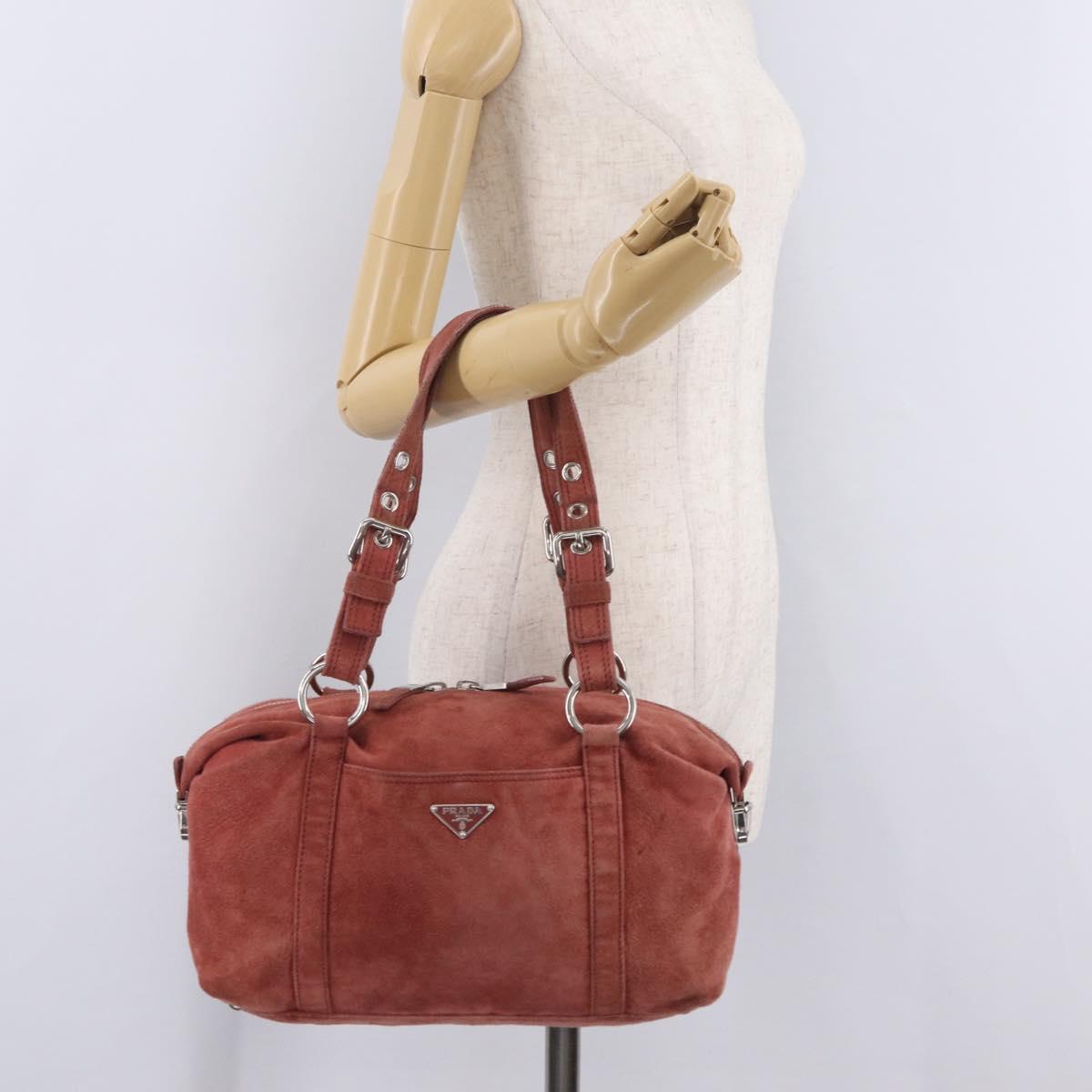 PRADA Tote Bag Suede Silver Pink Auth 207111A