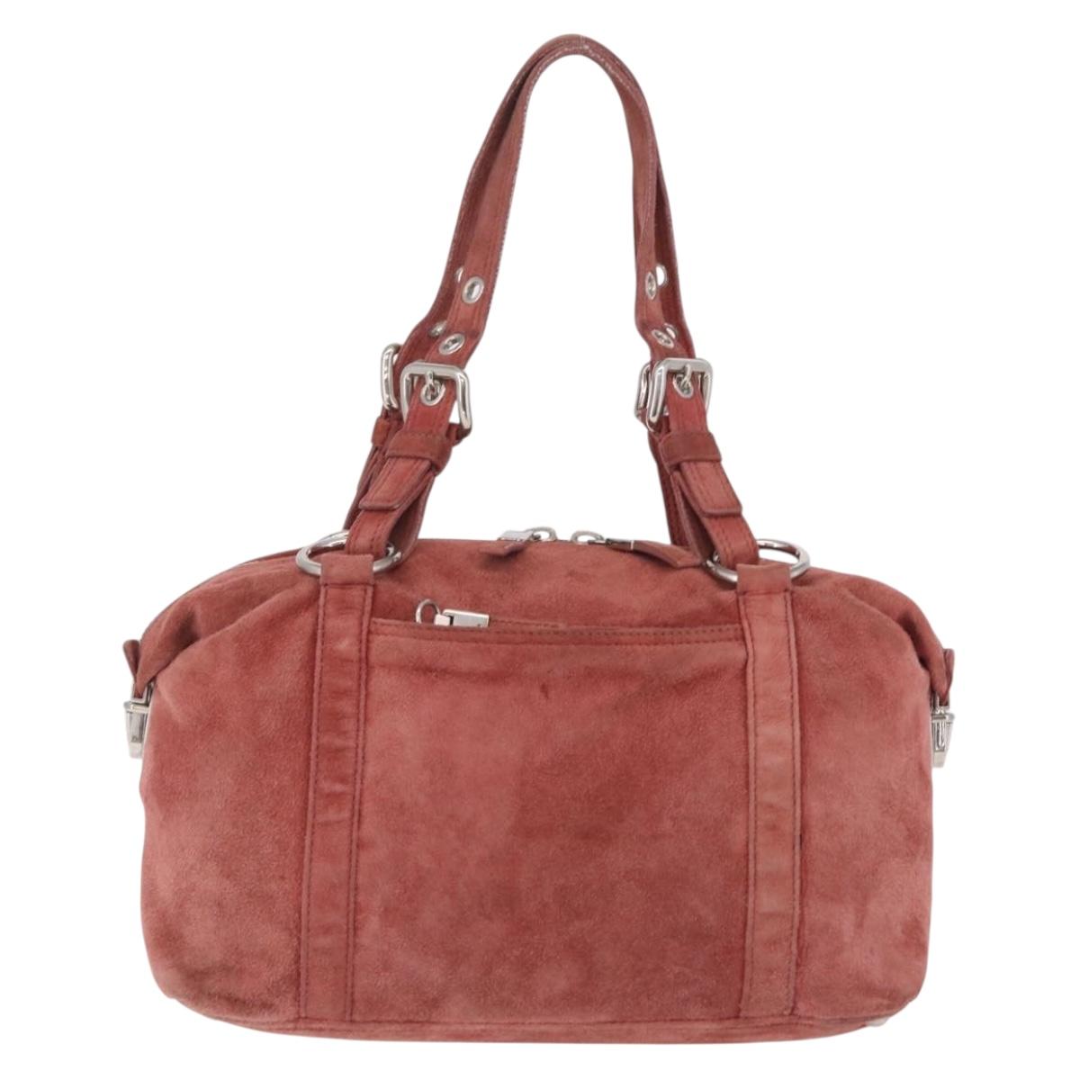 PRADA Tote Bag Suede Silver Pink Auth 207111A