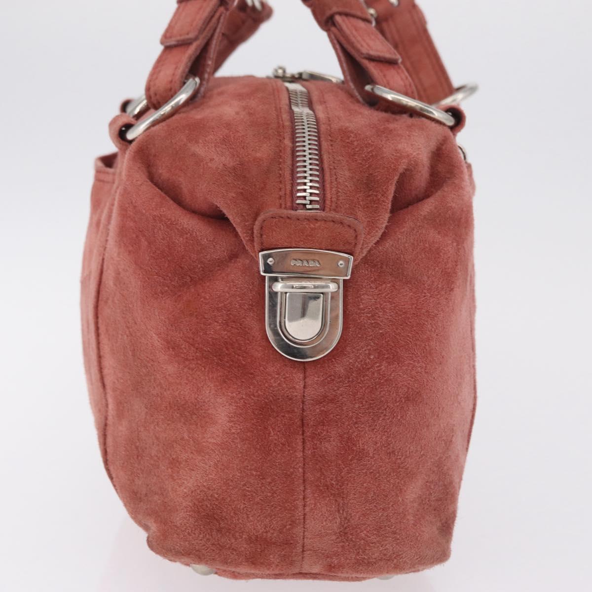 PRADA Tote Bag Suede Silver Pink Auth 207111A