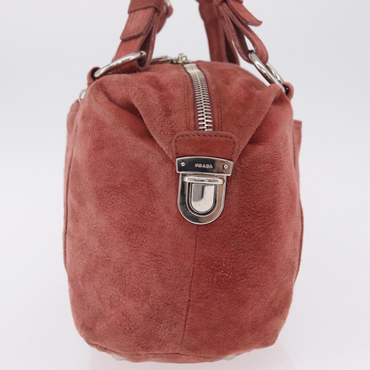 PRADA Tote Bag Suede Silver Pink Auth 207111A