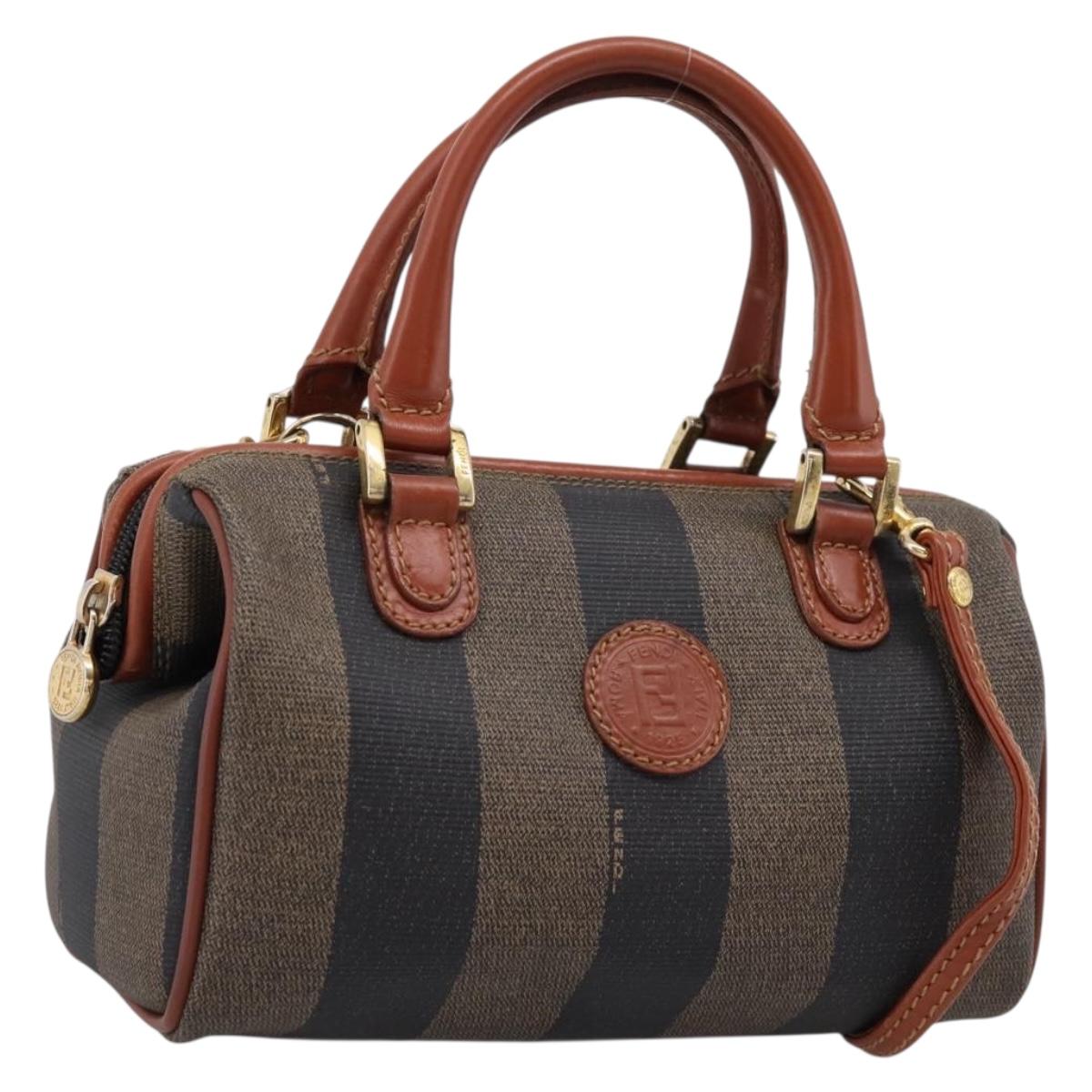 FENDI Pecan Canvas Mini Boston Bag PVC 2way Black Brown Auth 207115A