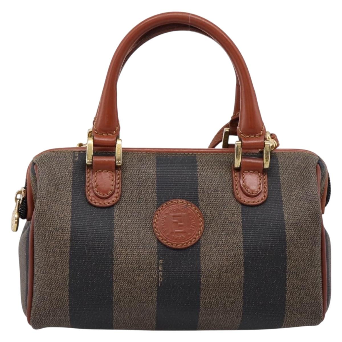 FENDI Pecan Canvas Mini Boston Bag PVC 2way Black Brown Auth 207115A