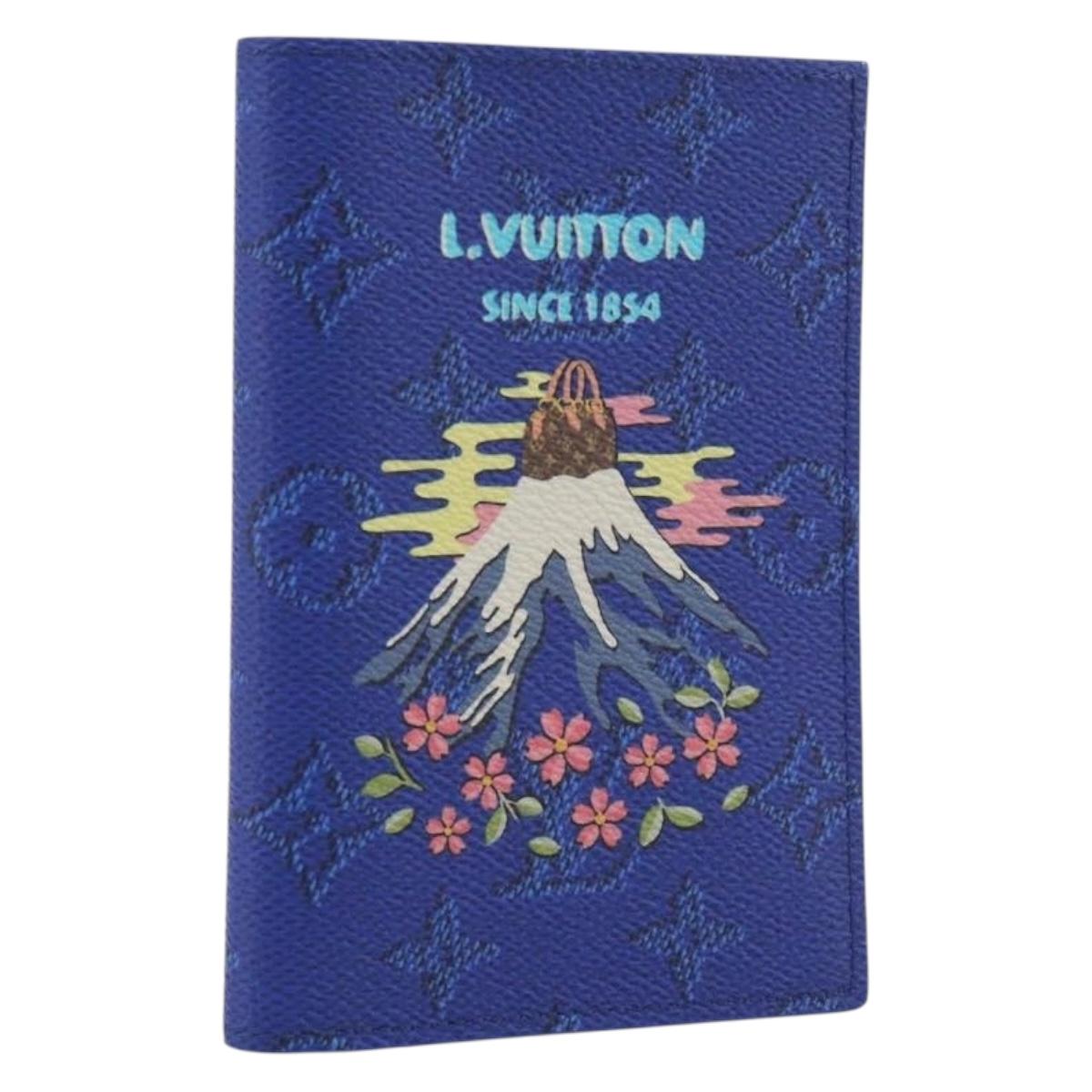 LOUIS VUITTON Monogram Couvel Tulle Passopole Passport Case Blue LV Auth 207134SM