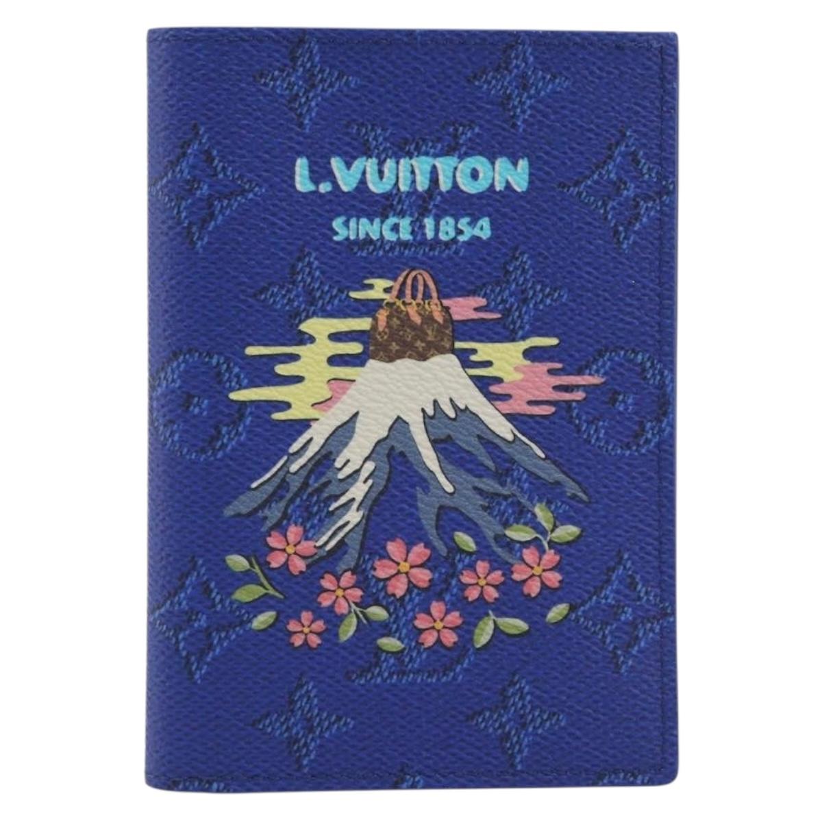 LOUIS VUITTON Monogram Couvel Tulle Passopole Passport Case Blue LV Auth 207134SM