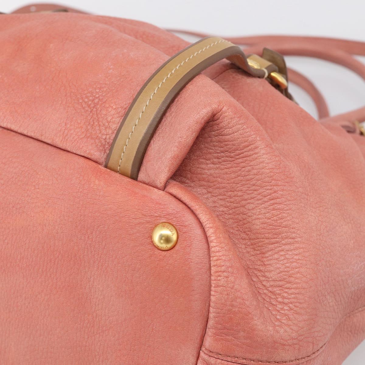 PRADA Hand Bag Vittero Dino Leather 2way Pink Gold Auth 207141A