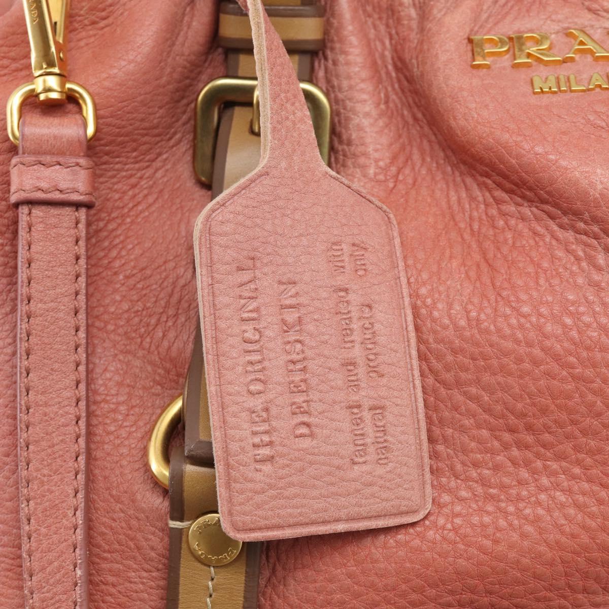 PRADA Hand Bag Vittero Dino Leather 2way Pink Gold Auth 207141A