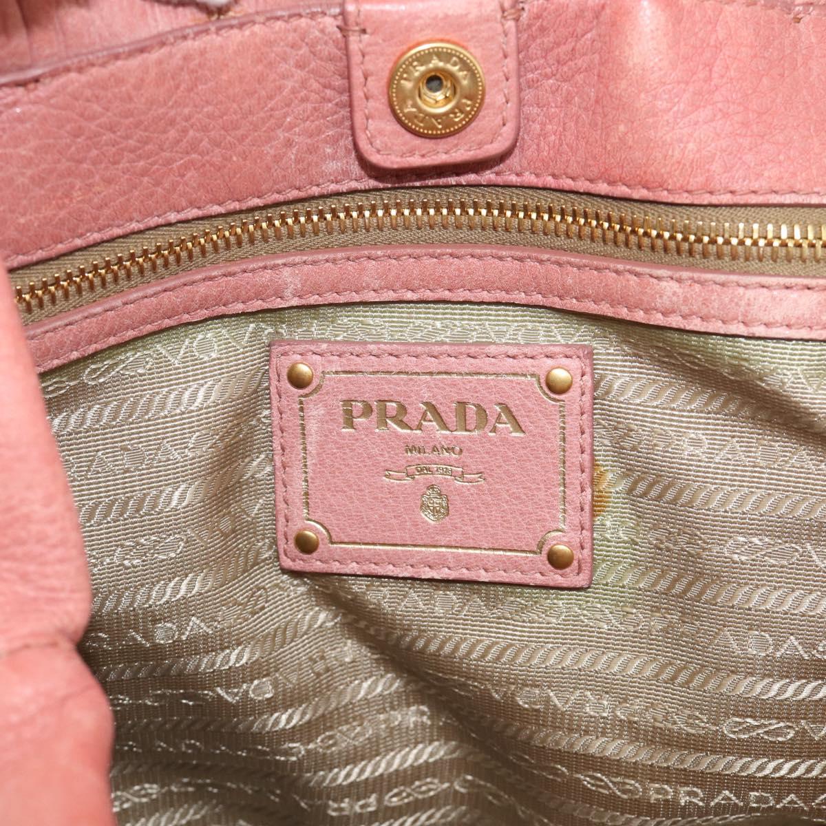 PRADA Hand Bag Vittero Dino Leather 2way Pink Gold Auth 207141A