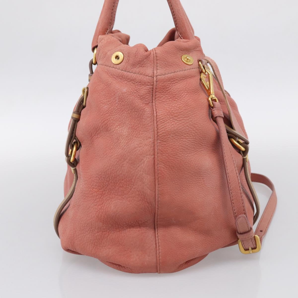 PRADA Hand Bag Vittero Dino Leather 2way Pink Gold Auth 207141A