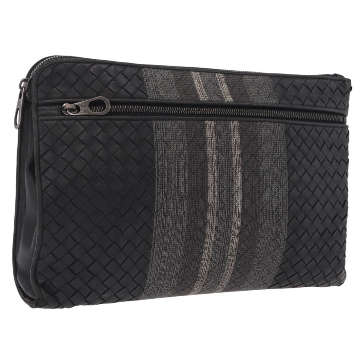 Bottega Veneta INTRECCIATO Clutch Bag Leather Black Auth 207143