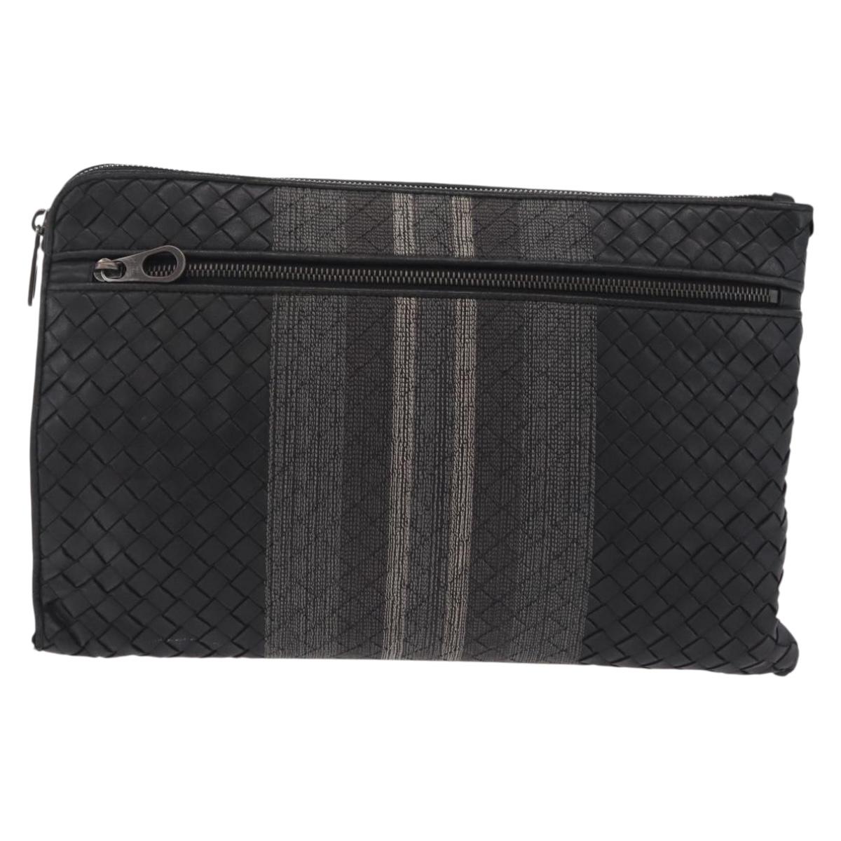 Bottega Veneta INTRECCIATO Clutch Bag Leather Black Auth 207143