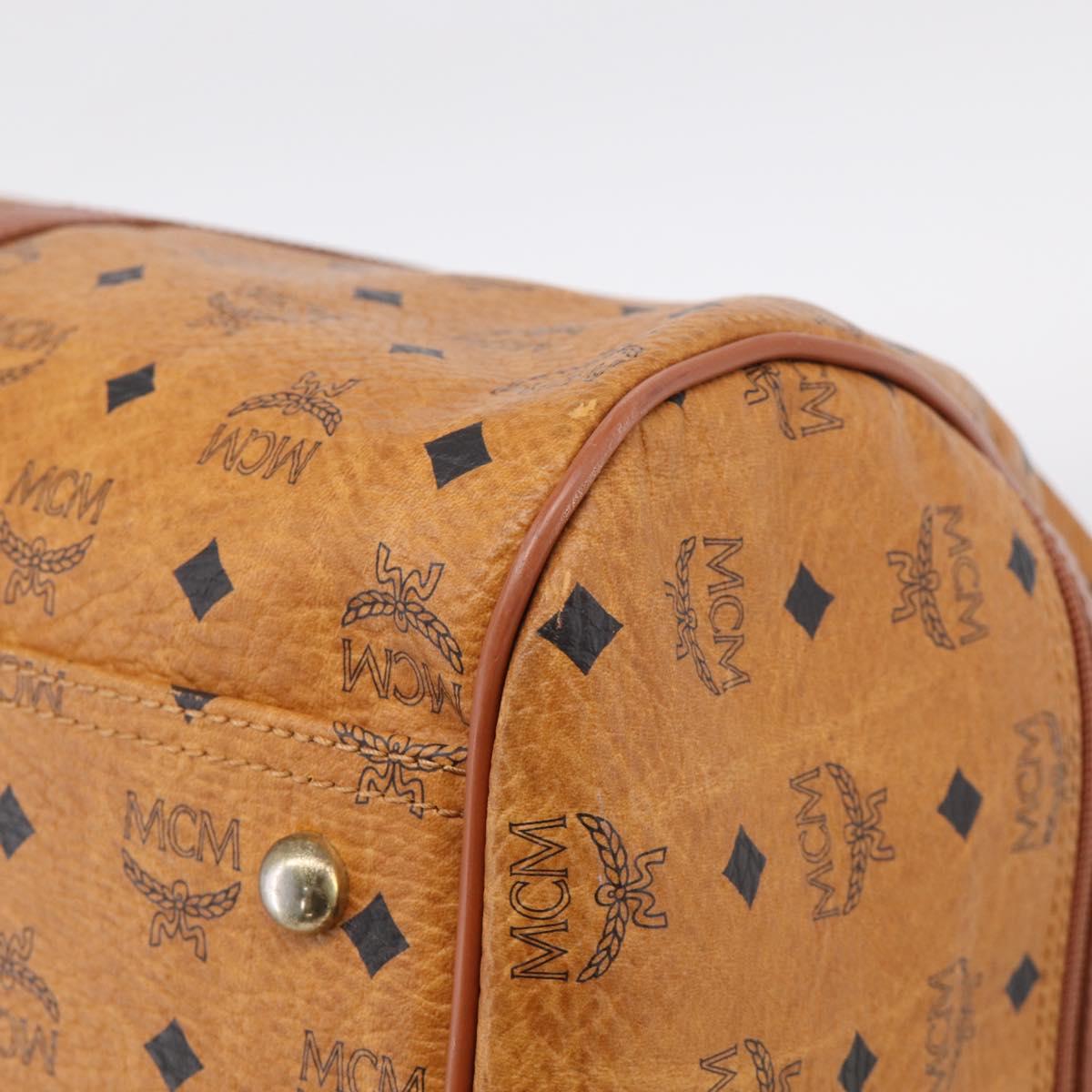 MCM Logogram Vicetos Boston Bag PVC Leather 2way Brown Gold Auth 207144A
