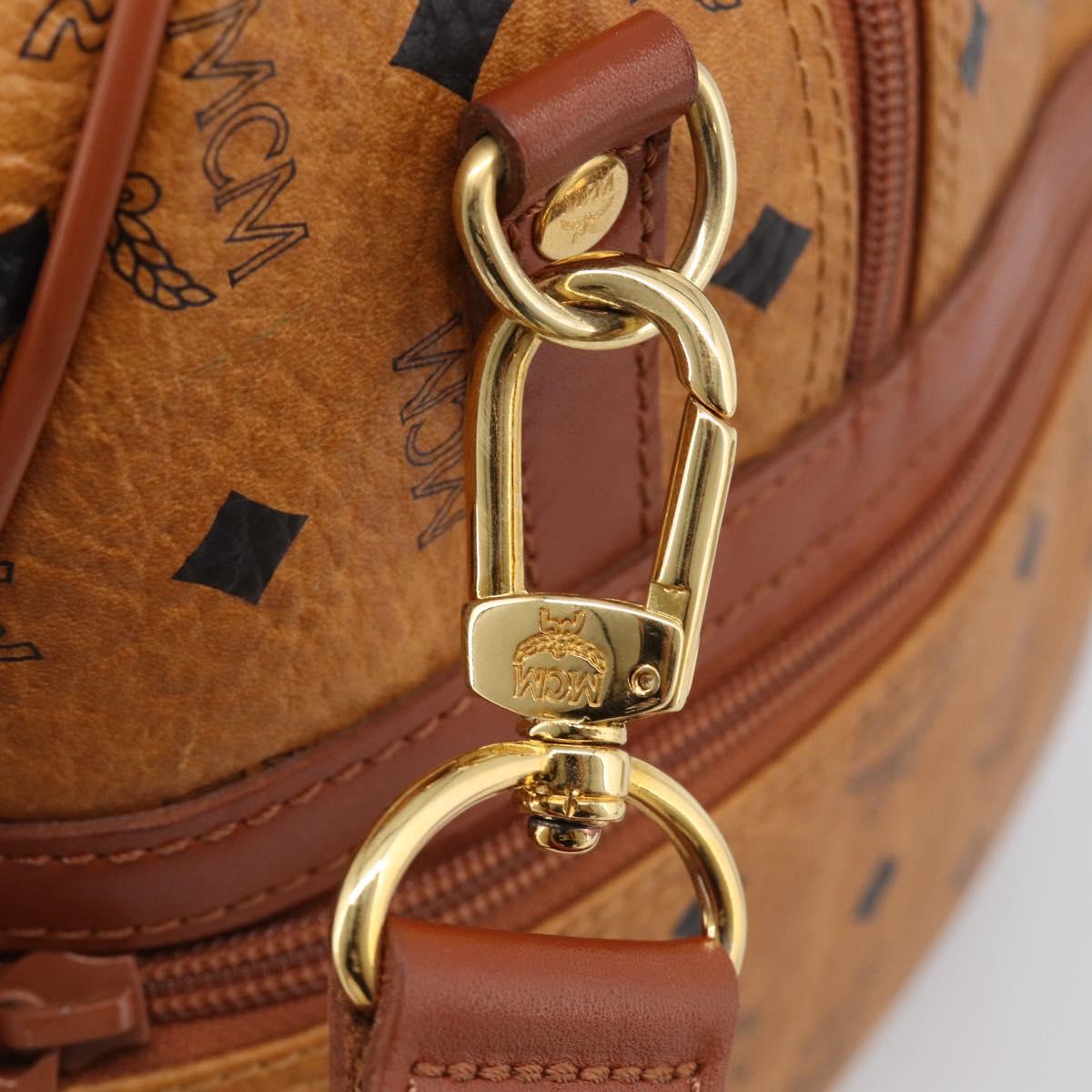 MCM Logogram Vicetos Boston Bag PVC Leather 2way Brown Gold Auth 207144A