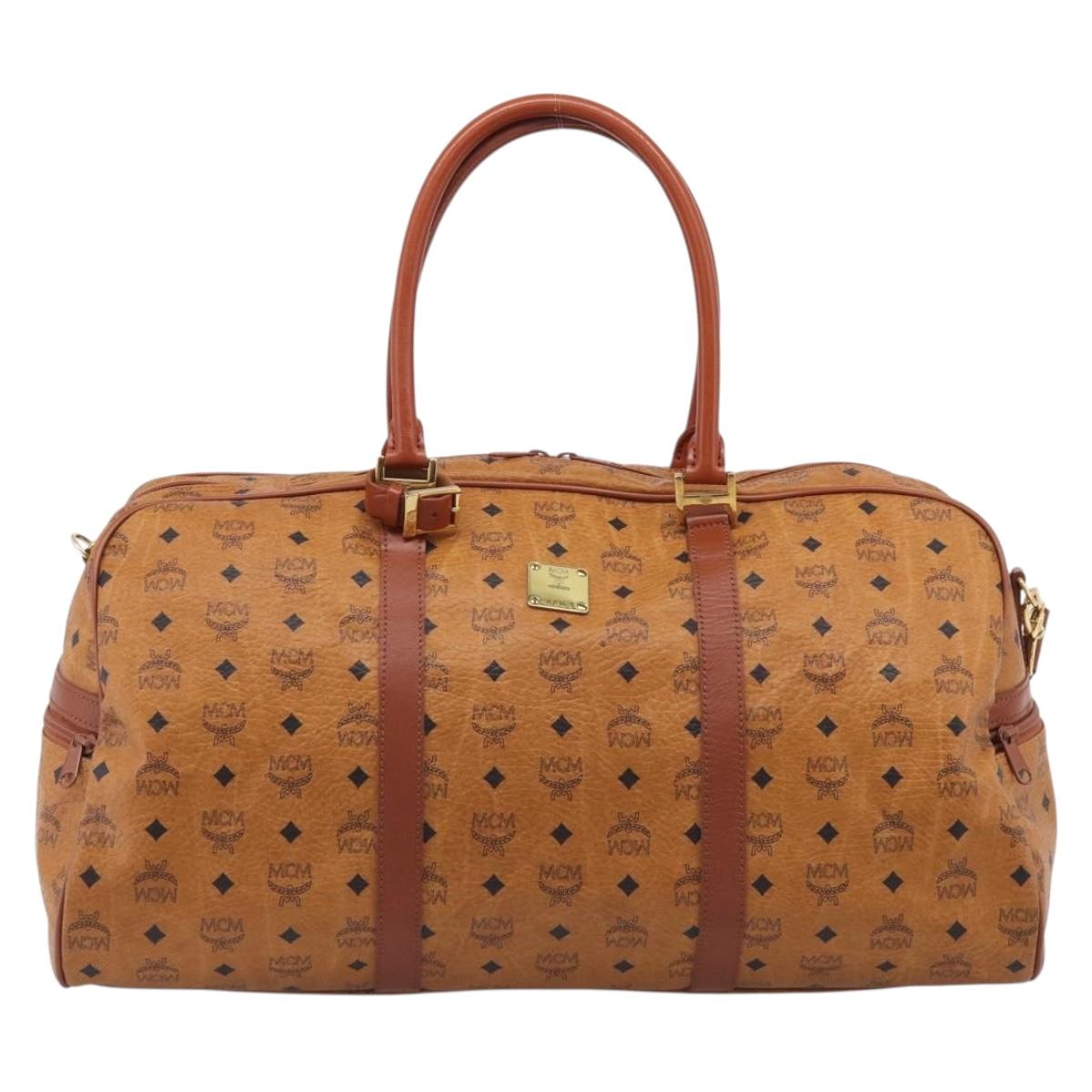 MCM Logogram Vicetos Boston Bag PVC Leather 2way Brown Gold Auth 207144A