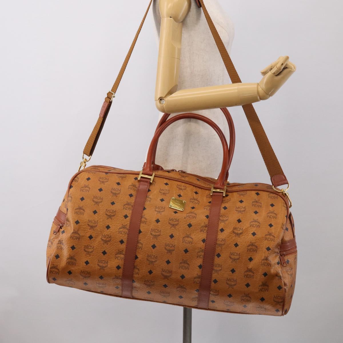 MCM Logogram Vicetos Boston Bag PVC Leather 2way Brown Gold Auth 207144A