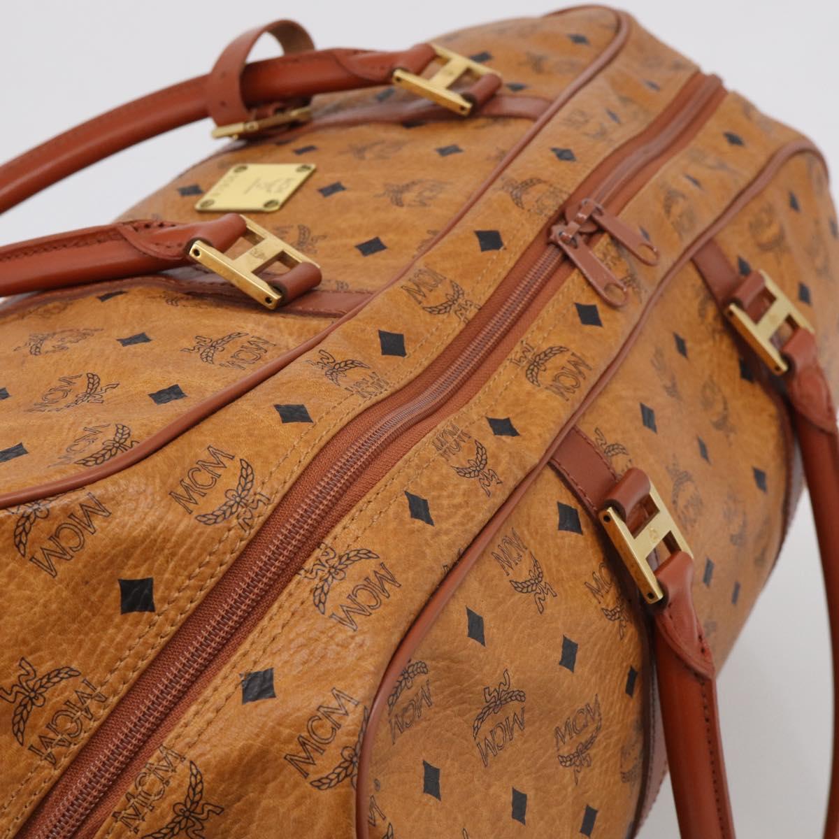 MCM Logogram Vicetos Boston Bag PVC Leather 2way Brown Gold Auth 207144A